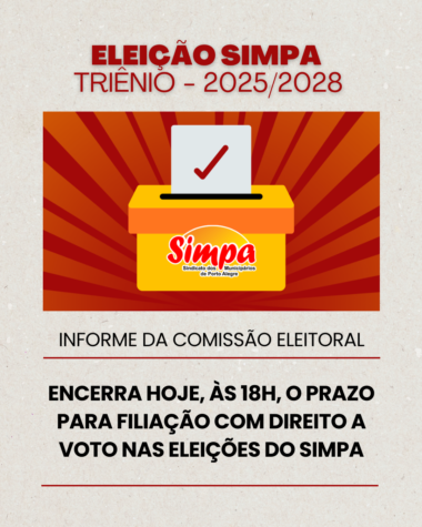 10.11 - ENCERRA HOJE, ÀS 18H, O PRAZO PARA FILIAÇÃO COM DIREITO A VOTO NAS ELEIÇÕES DO SIMPA